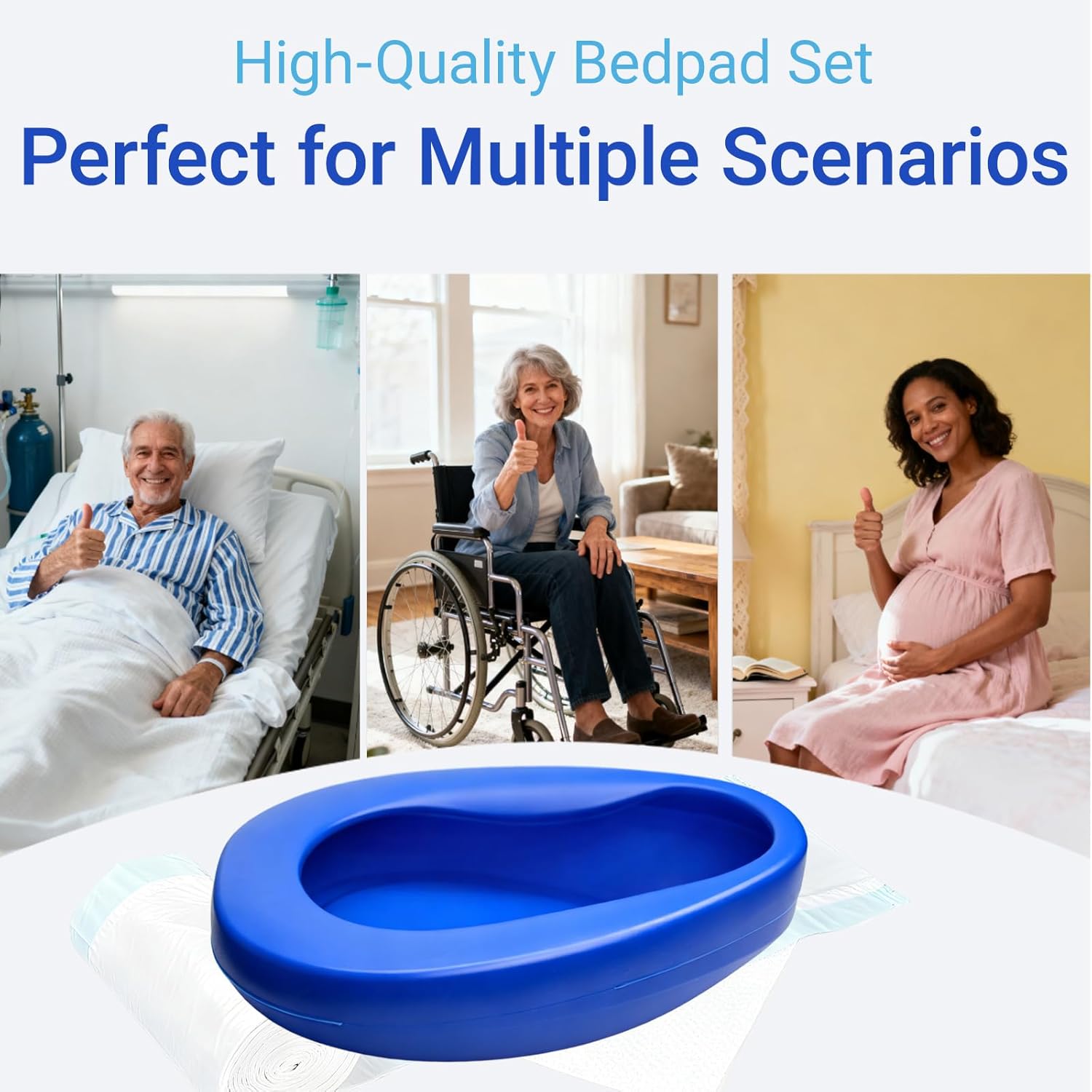 Bed Pan with Disposable Liners, Absorbent Pads, Gloves & Cleaning Brush

