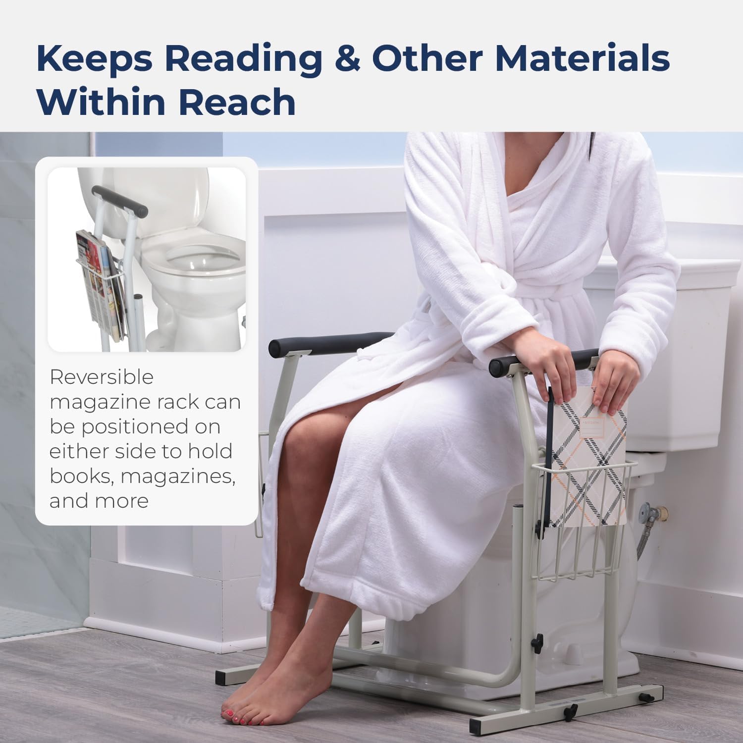 Drive Medical RTL12079 Toilet Safety Frame Grab Bar, Freestanding Rail, White

