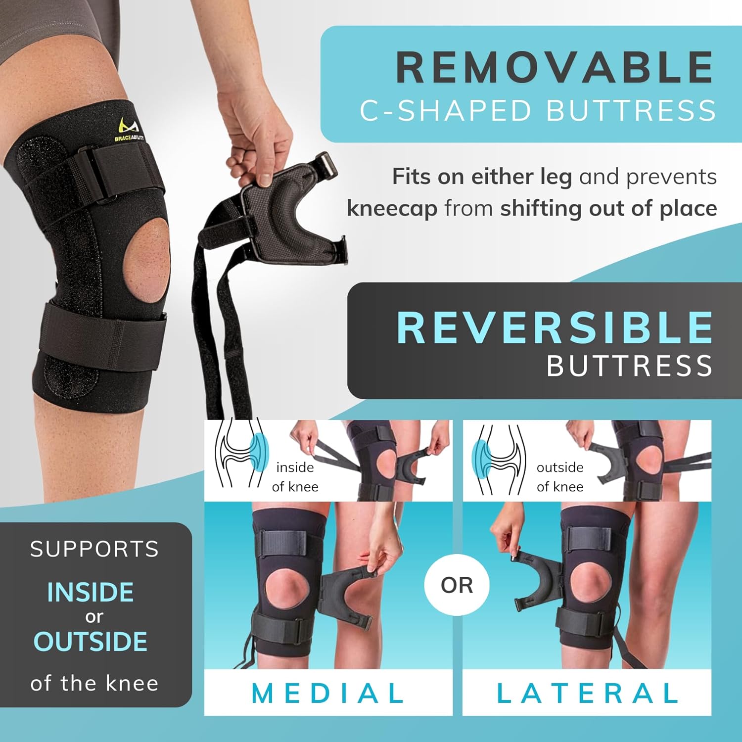 BraceAbility J Patella Knee Brace Lateral Stabilizer with J-Strap Support

