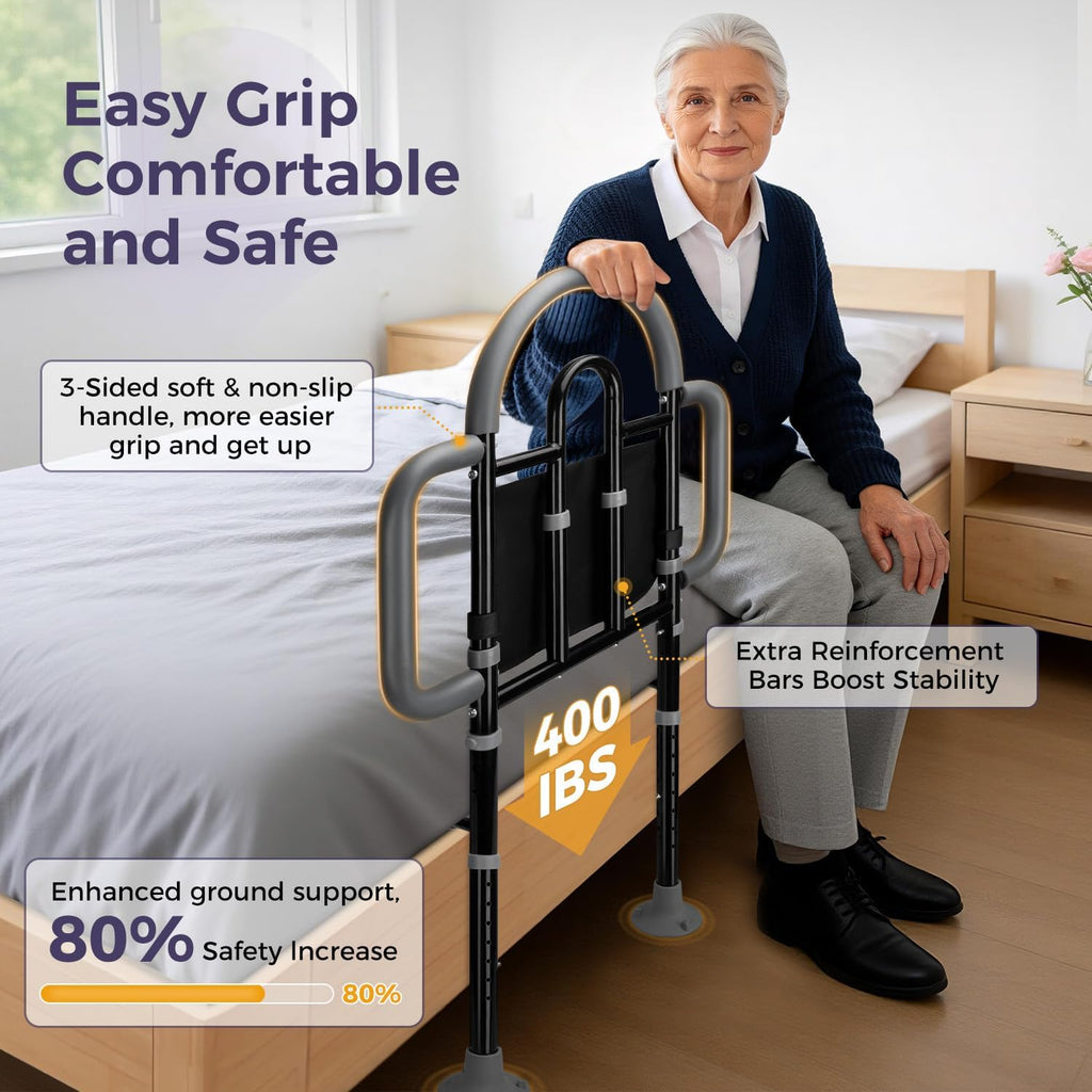 Adjustable Bed Assist Rail for Seniors, Portable Bedside Safety Rail, 400 lb

