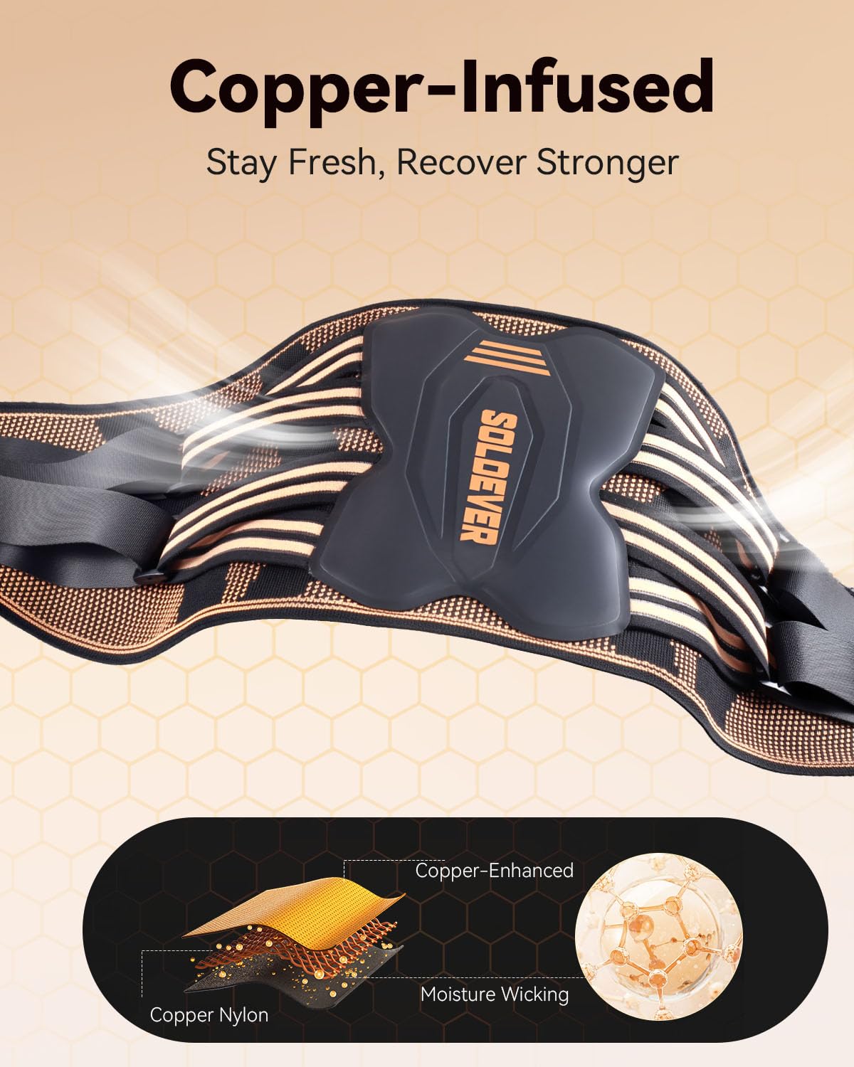 Copper-Infused Lumbar Back Brace for Men and Women, X-Shape Support Belt

