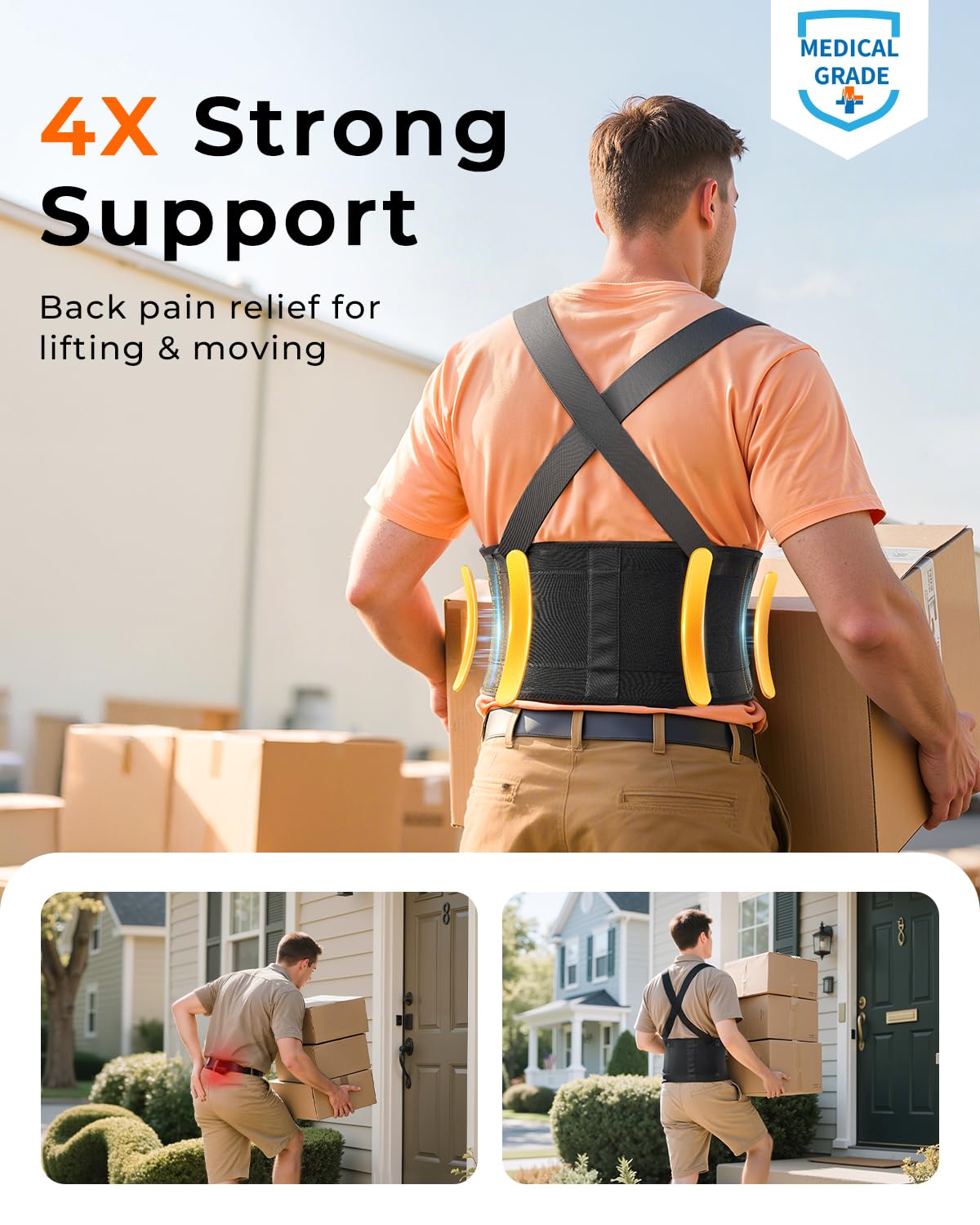 Medical-Grade Back Brace with Adjustable Shoulder Straps, Lower Back Support Belt

