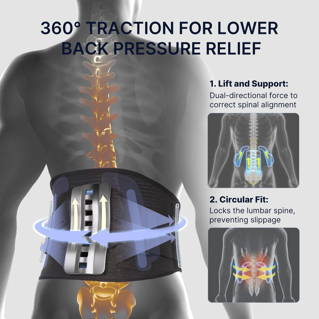 Fit Geno Back Brace for Lower Back Pain Relief, Adjustable Lumbar Support Belt

