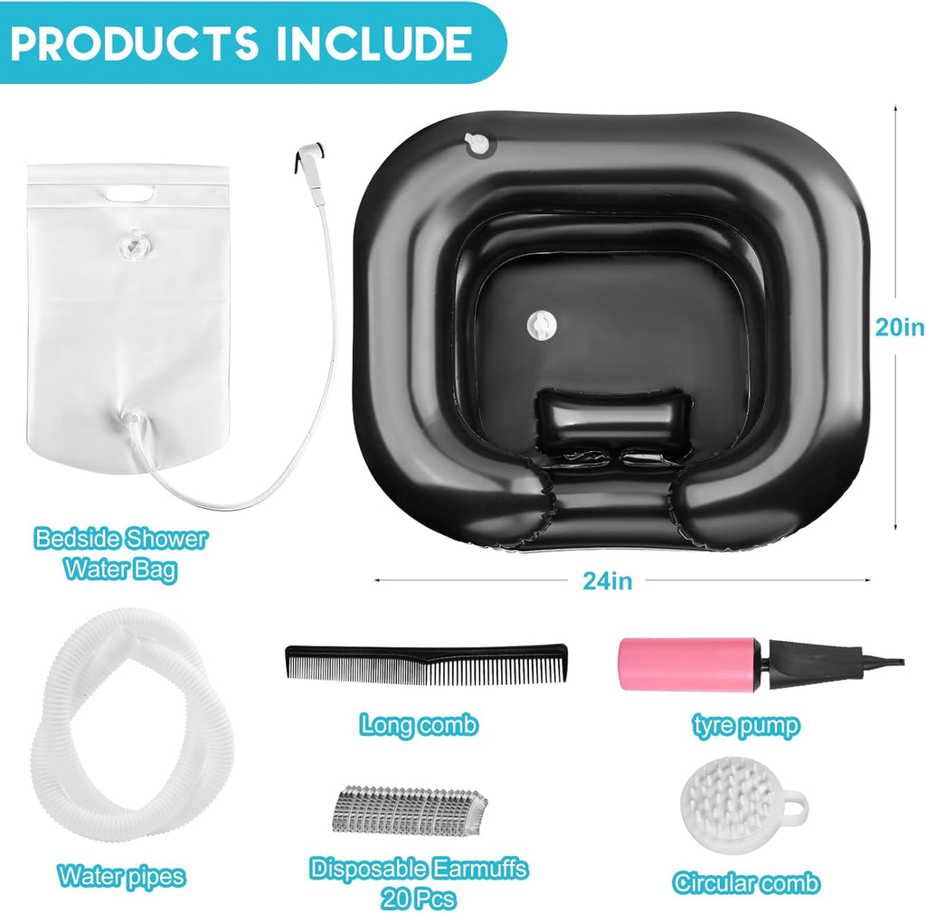 Inflatable Shampoo Basin Portable Shower Bag for Hair Washing, Bedside Detox Tub

