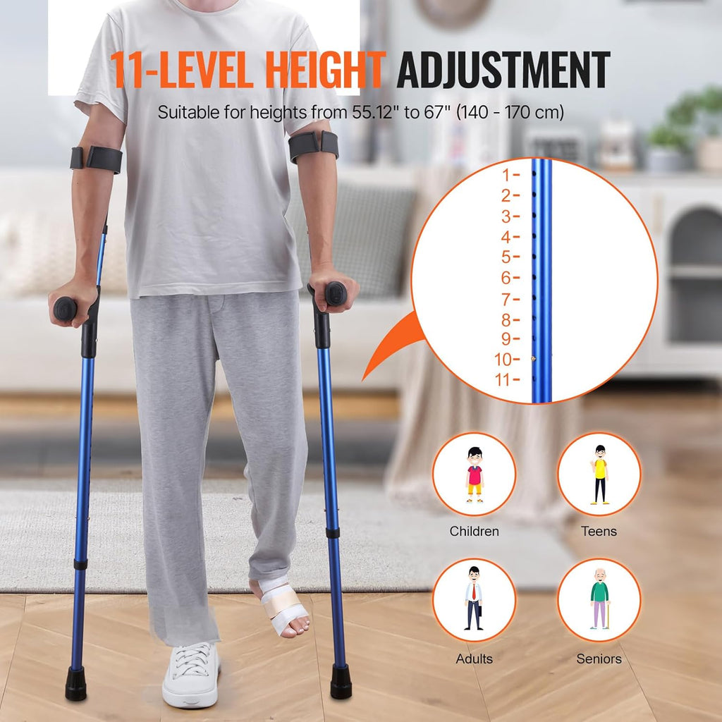 VEVOR Forearm Crutches for Adults, Height Adjustable Walking Crutches, 1 Pair

