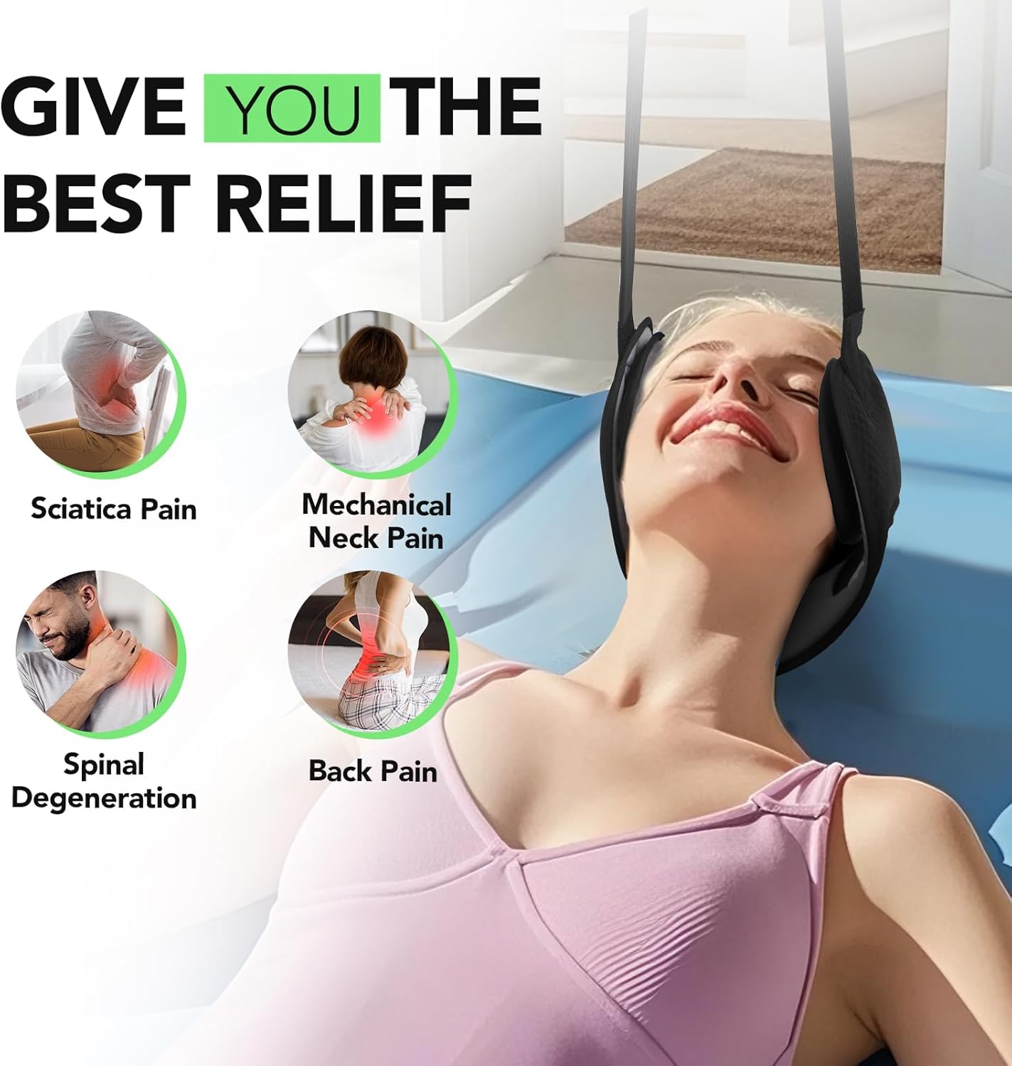 WEEOATAR Adjustable Neck Traction Stretcher Strap with Ear Holes, Release Buckle


