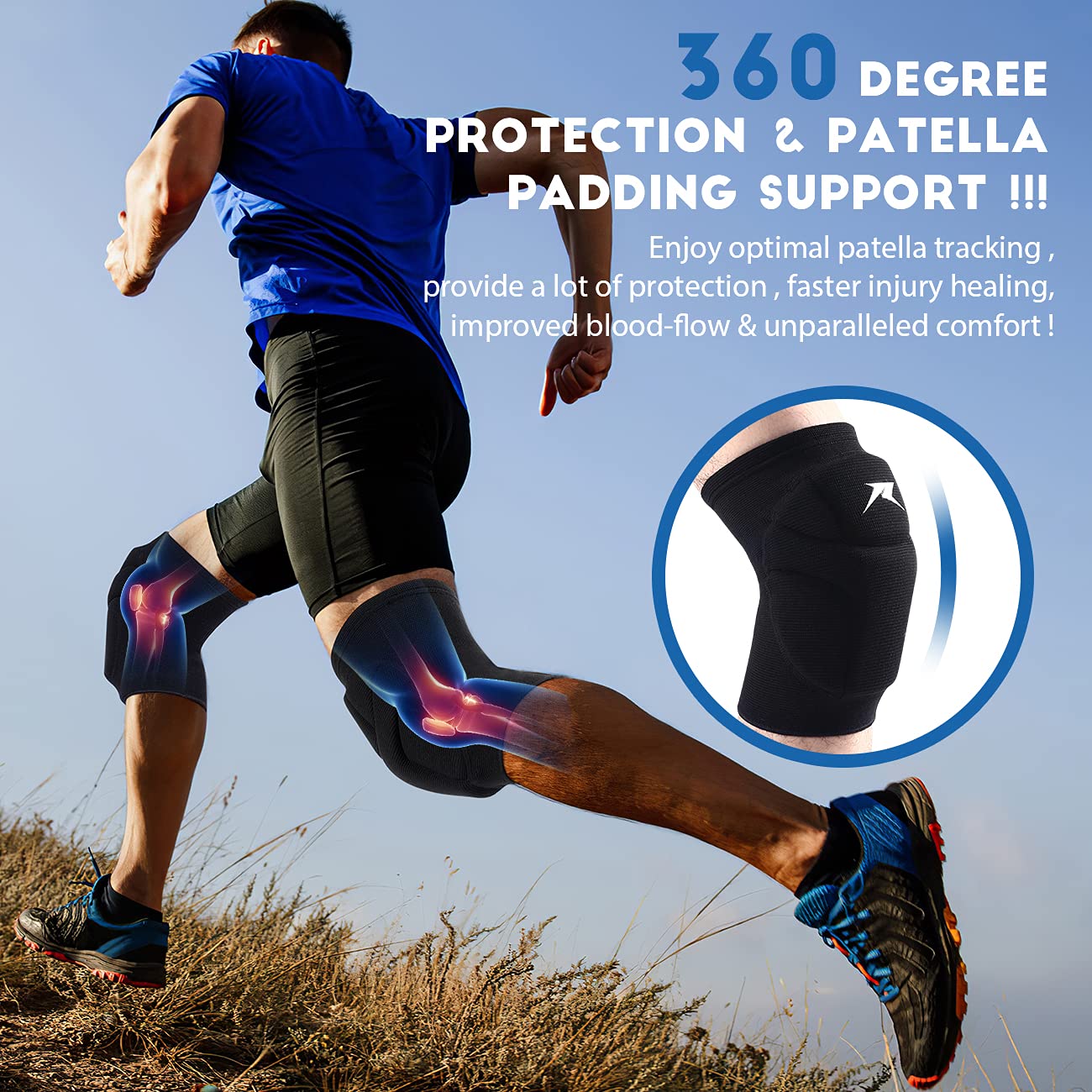 Volleyball Knee Pads Compression Sleeve Support with Shock-Absorbing Contoured Pads

