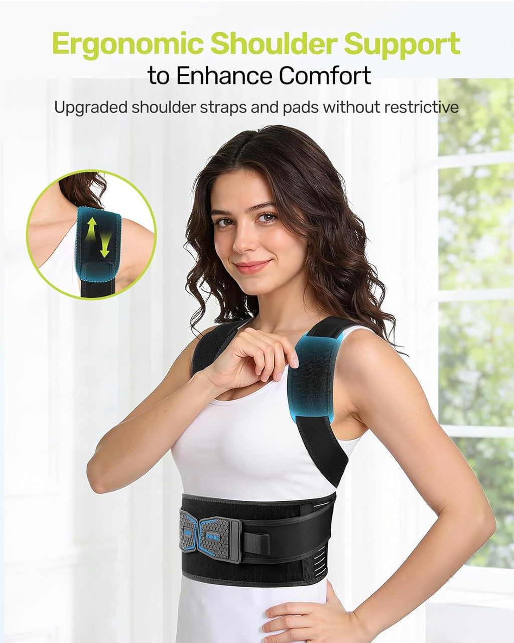 Rakiie Posture Corrector Back Support Brace with 4 Support Bars Adjustable Straps

