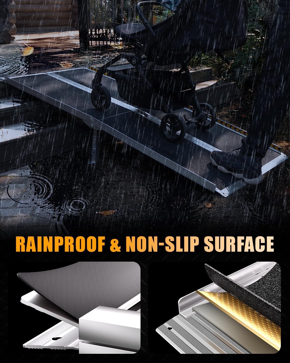 VNN Wheelchair Ramp Portable Aluminum Threshold Ramp with 4 Support Legs, 800 lb

