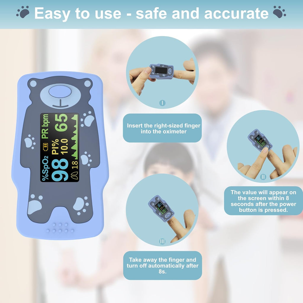 VOLUETH Kids Finger Pulse Oximeter OLED SpO2 Heart Rate Respiratory Rate

