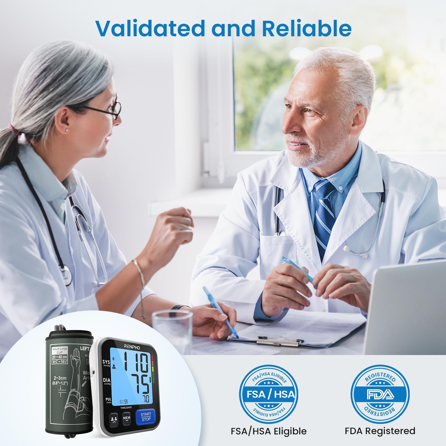 RENPHO Smart Upper Arm Blood Pressure Monitor with Bluetooth, App Connectivity

