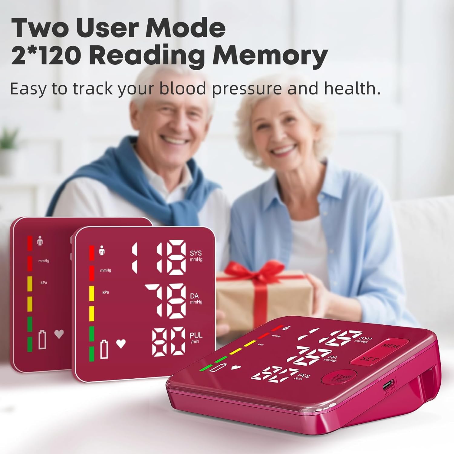 GUAEVER Rechargeable Upper Arm Blood Pressure Monitor Large LED Voice BP Machine

