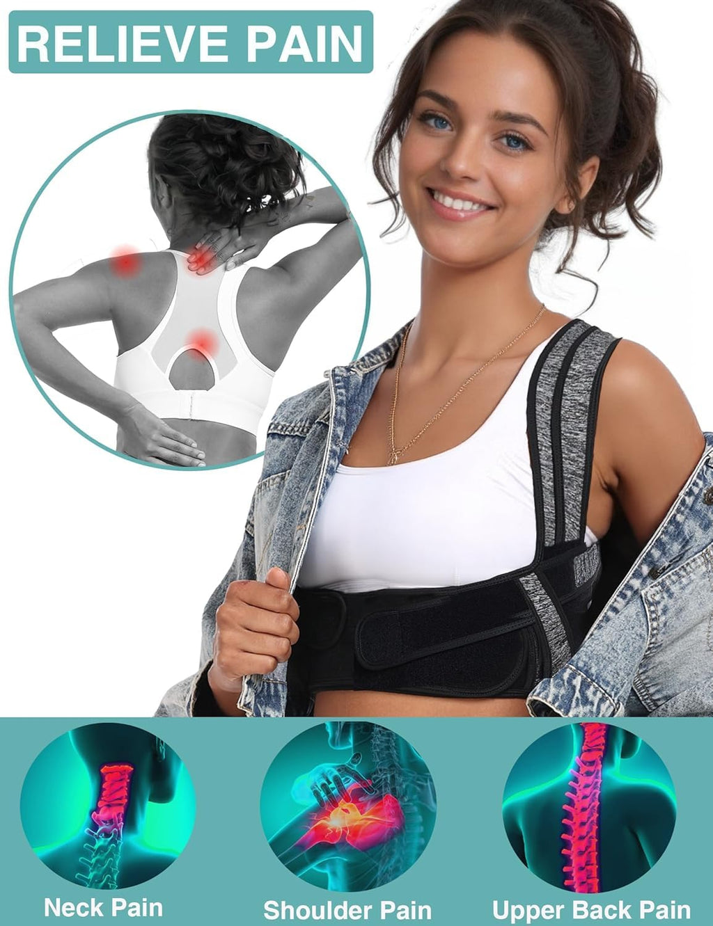 Unisex Bi-Strap Posture Corrector Back Brace for Upper Back Straightening

