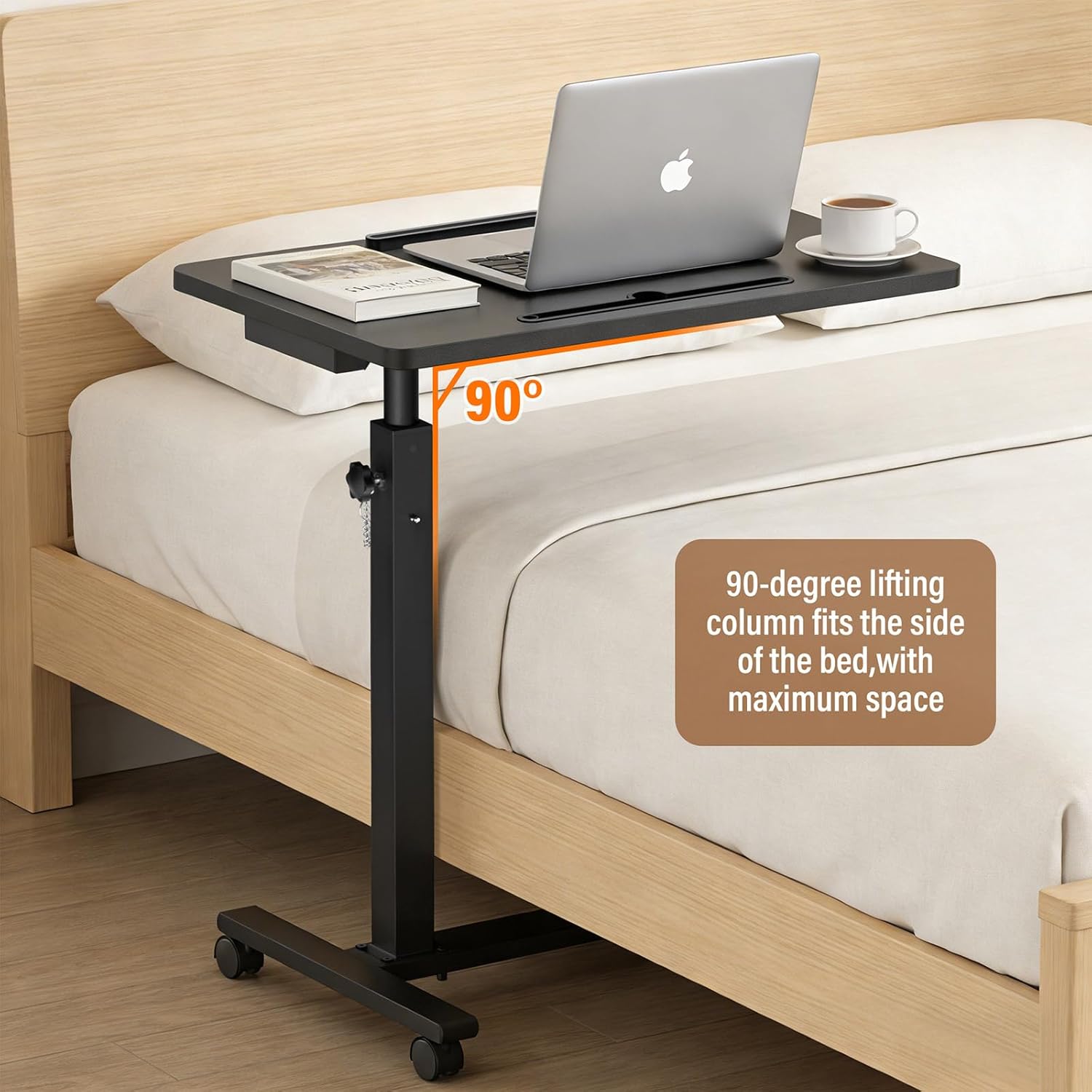 Eocnrhe Adjustable Overbed Bedside Table with Wheels, Rolling Hospital Desk


