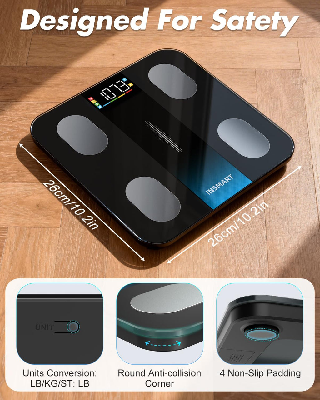 INSMART Bluetooth Smart Body Composition Scale with BMI, Body Fat, Water, Muscle


