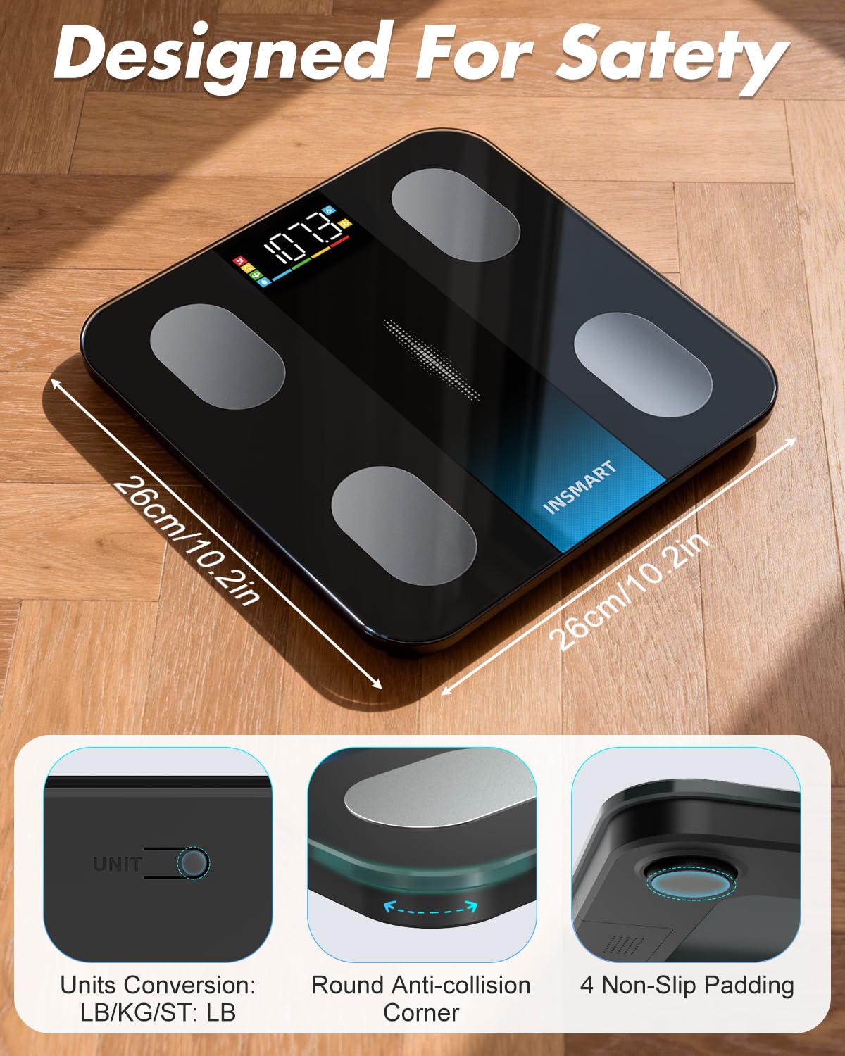INSMART Bluetooth Smart Body Composition Scale with BMI, Body Fat, Water, Muscle

