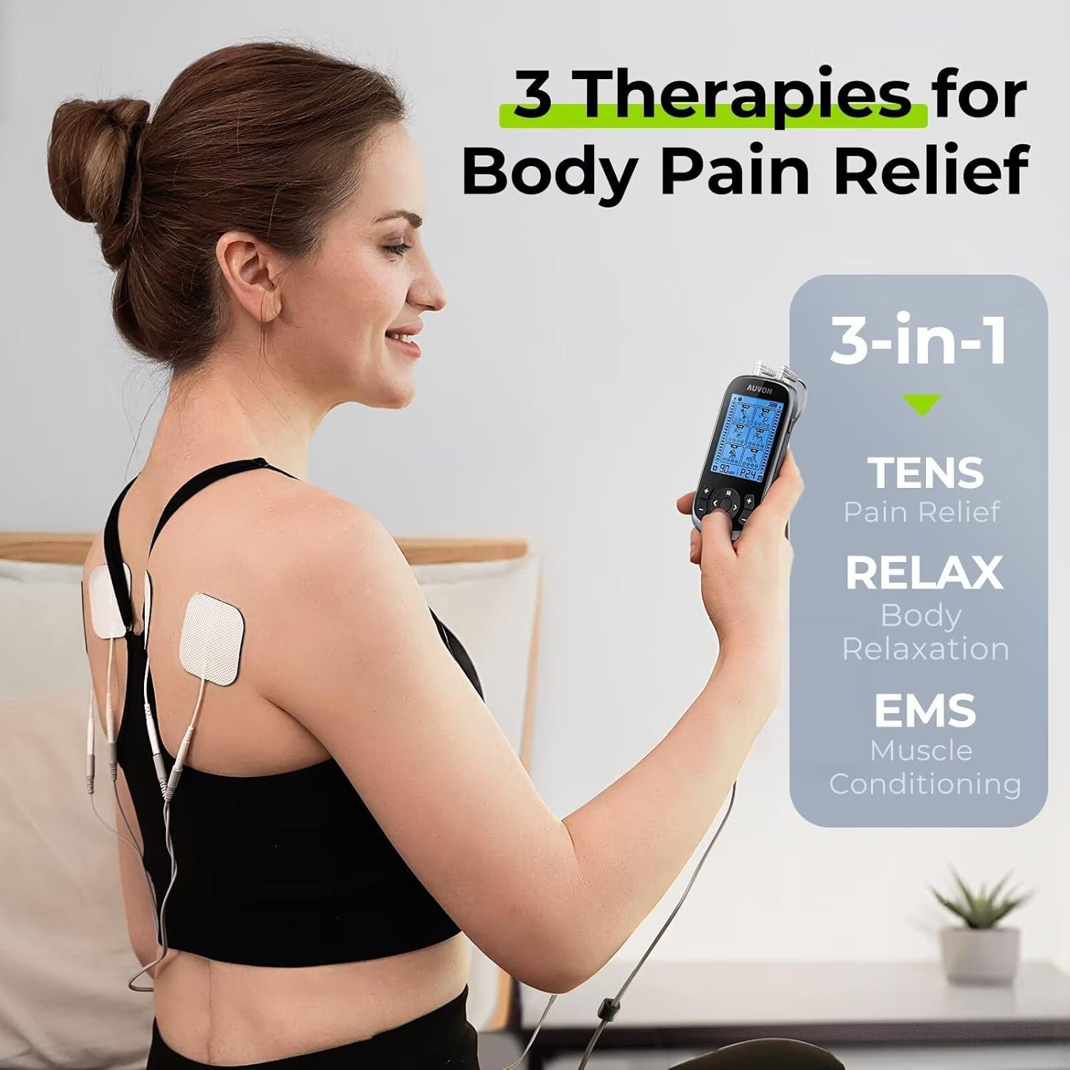 AUVON 3-in-1 TENS EMS Relax Muscle Stimulator with 40 Intensities and 24 Modes

