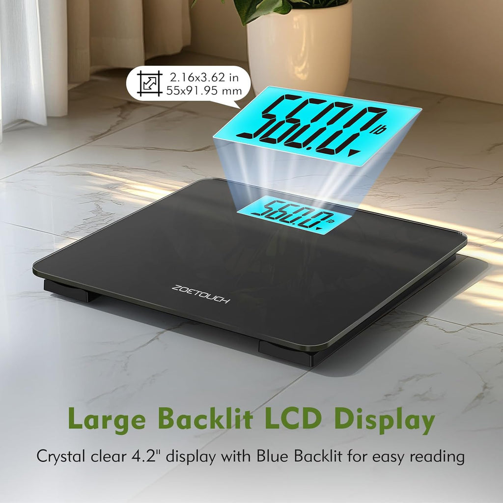 ZOETOUCH 560 lb Digital Bathroom Scale with Wide Tempered Glass Platform

