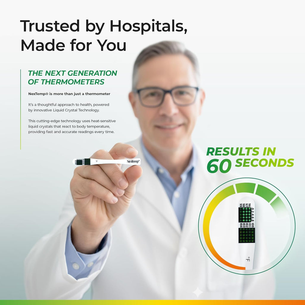 NexTemp Disposable Oral and Underarm Thermometer, Single-Use, Battery-Free

