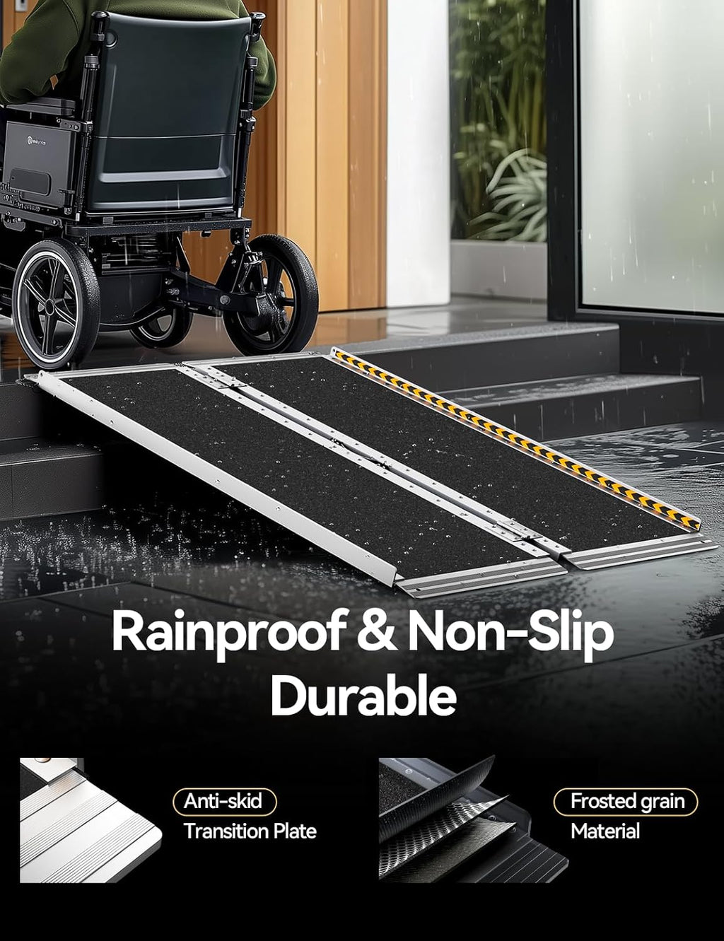 FACHNUO Portable Wheelchair Ramp, Non-Slip Folding Threshold Ramp

