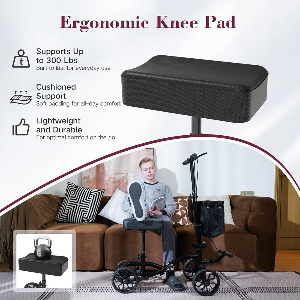 Lightweight Knee Scooter Walker, Foldable Adjustable for Foot Surgery, Detachable Basket

