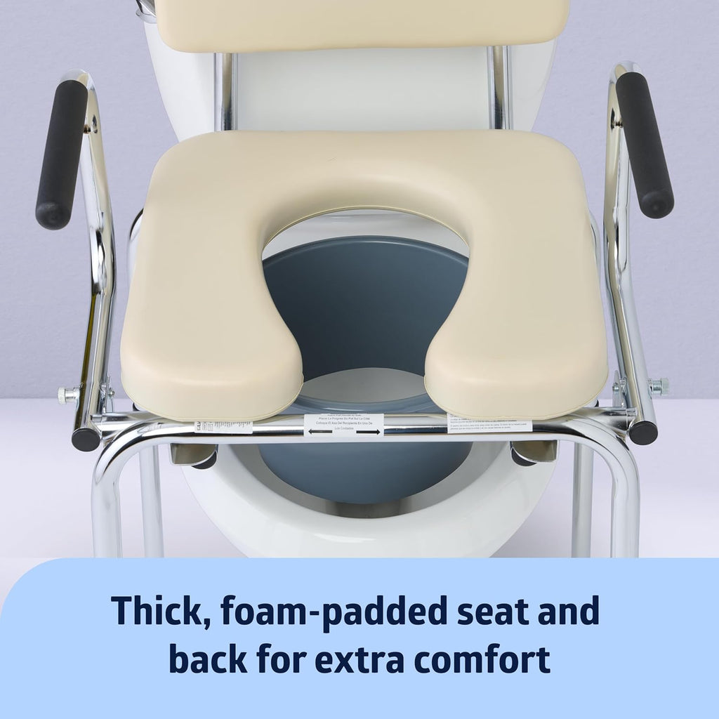 Medline Drop Arm Commode Chair with Padded Seat and Backrest, Removable Pail

