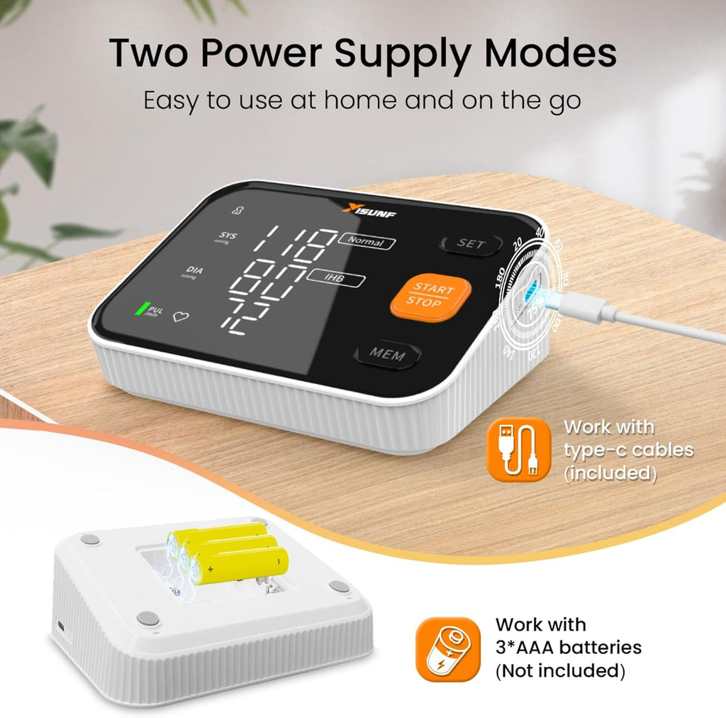 YISUNF Upper Arm Blood Pressure Monitor for Home Use, Backlit Dual-User 240-Set

