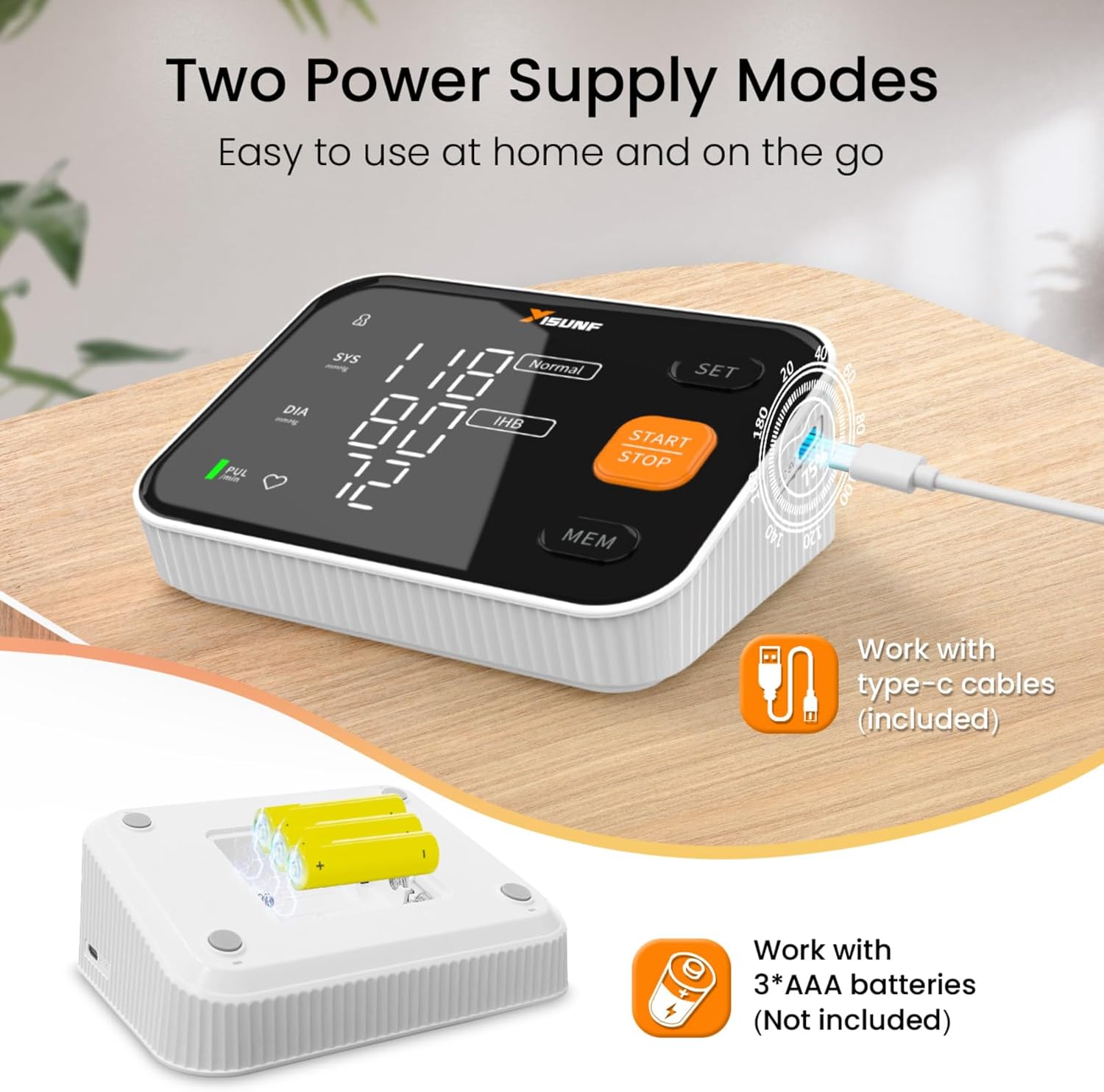 YISUNF Upper Arm Blood Pressure Monitor for Home Use, Backlit Dual-User 240-Set

