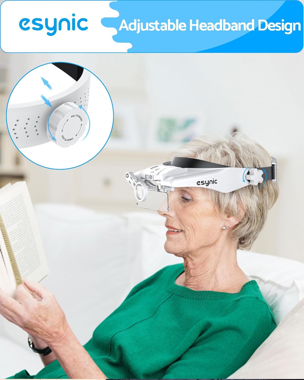 eSynic Comfort-Fit LED Head Magnifier 1.5X–13X with Adjustable Headband

