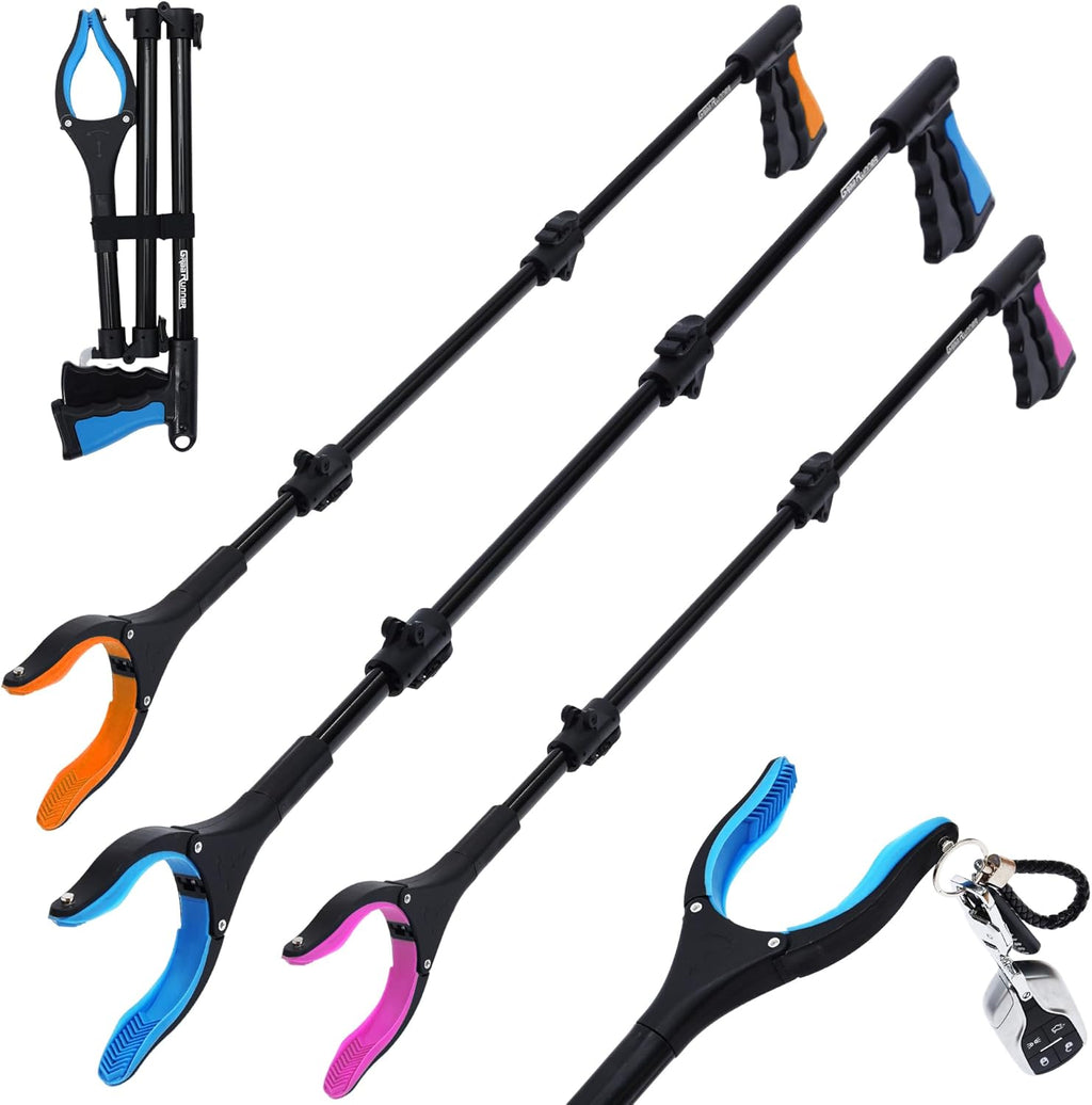 38 in Foldable Reacher Grabber Tool with 360° Rotating Jaw and Magnet, 3-Pack

