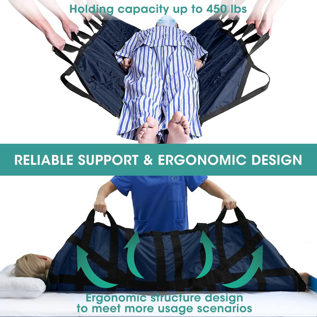 Positioning Bed Pad with Handles, Waterproof Nylon Glide Sheet for Patient Transfer

