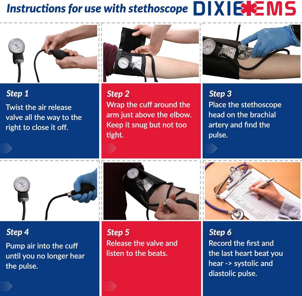 Dixie EMS Aneroid Sphygmomanometer Kit, Manual Blood Pressure Monitor Set with 5 Cuffs

