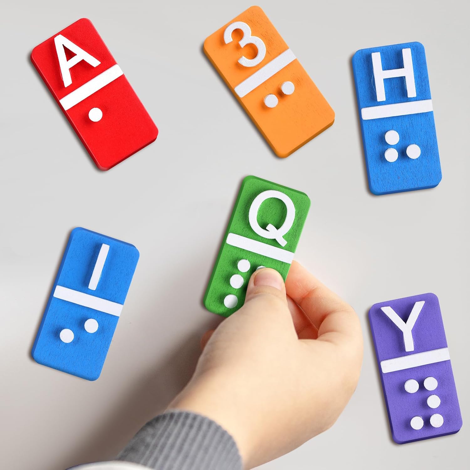 Feifeiya Wooden Braille Alphabet and Number Tiles with Raised Dots and Punctuation

