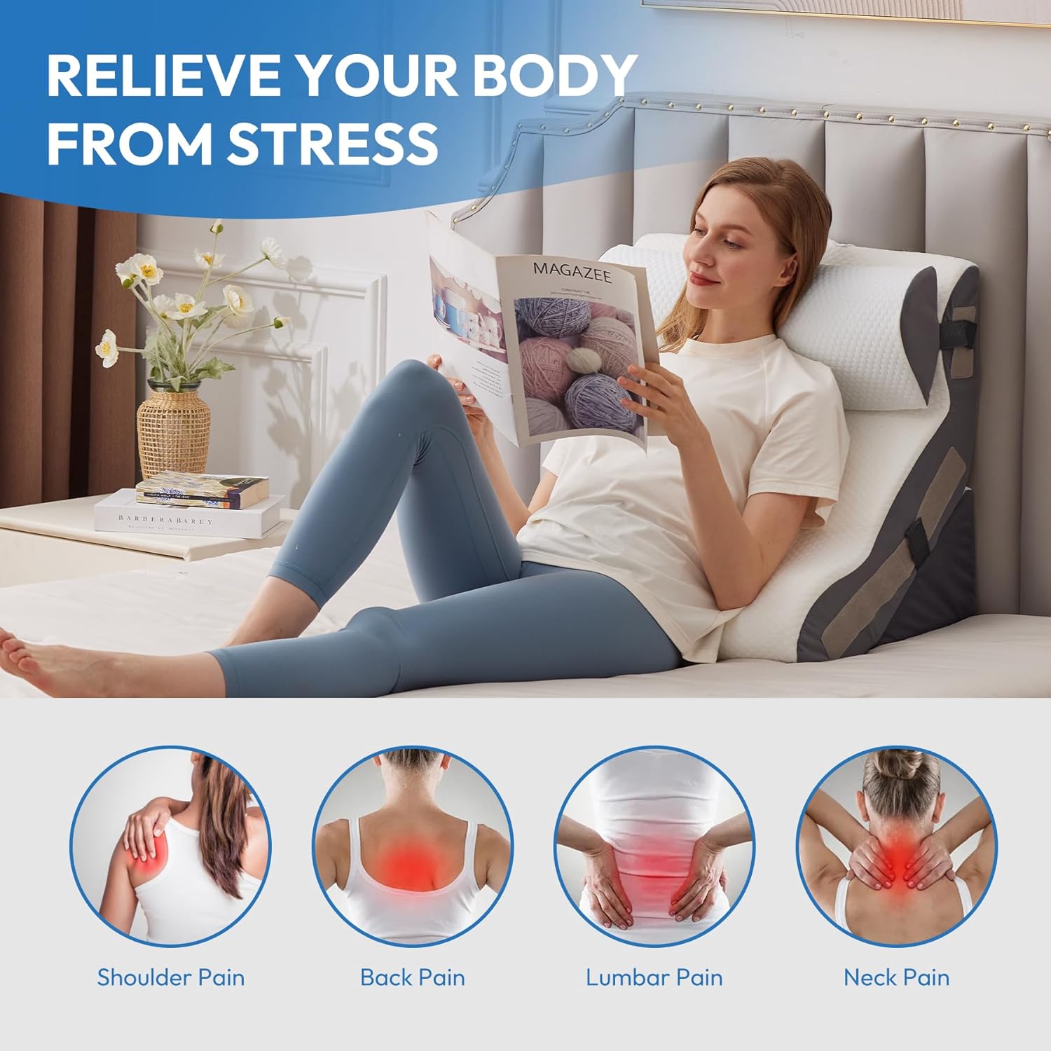 Ahpmeoa Foam Wedge Pillow Set for Bed Sitting Up, GERD, Back Pain Relief

