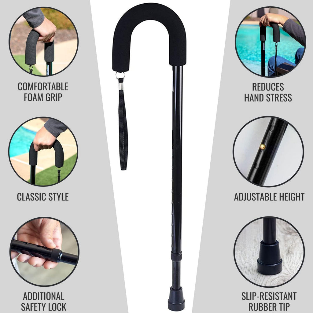DMI Deluxe Adjustable Walking Cane with Comfort Grip Handle and Strap

