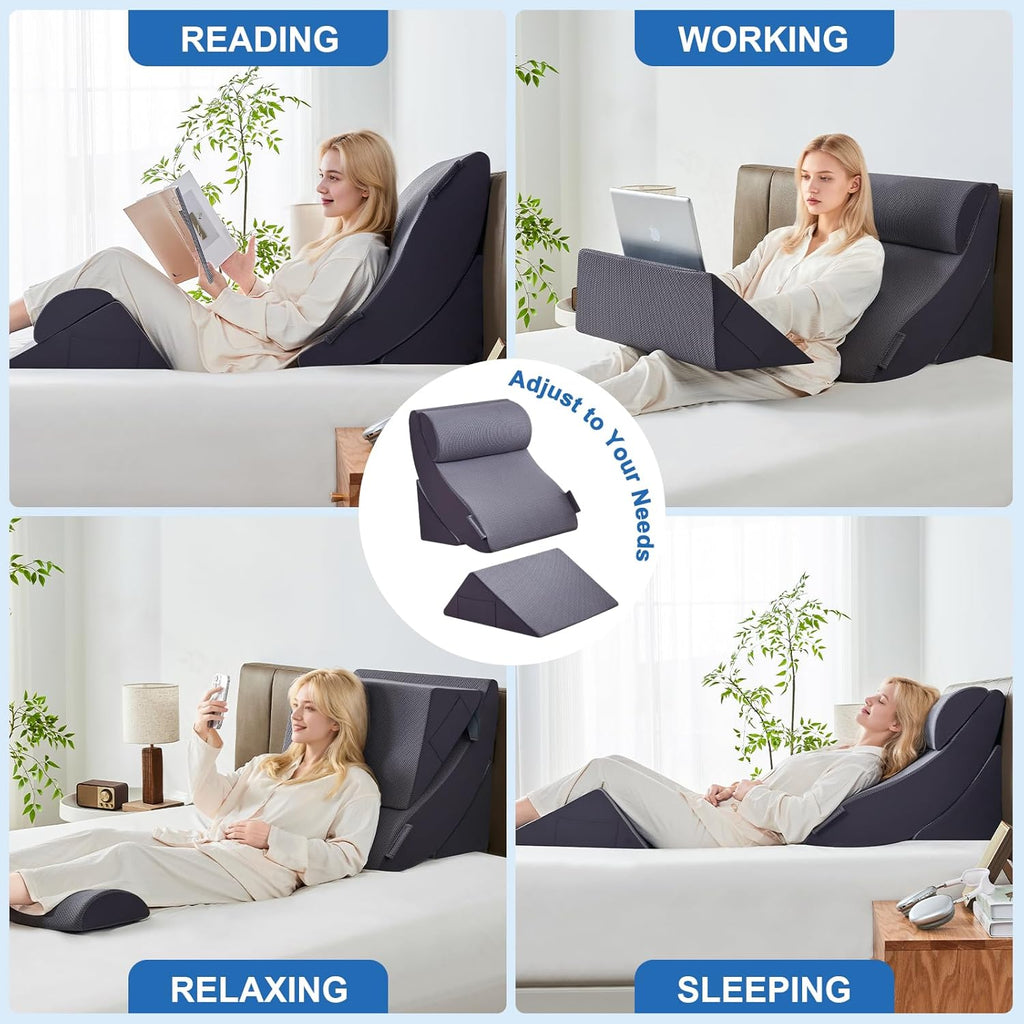 Orthopedic Bed Wedge Pillow Set for Neck Back Leg Support, Memory Foam

