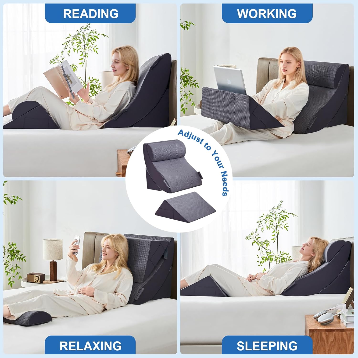 Orthopedic Bed Wedge Pillow Set for Neck Back Leg Support, Memory Foam

