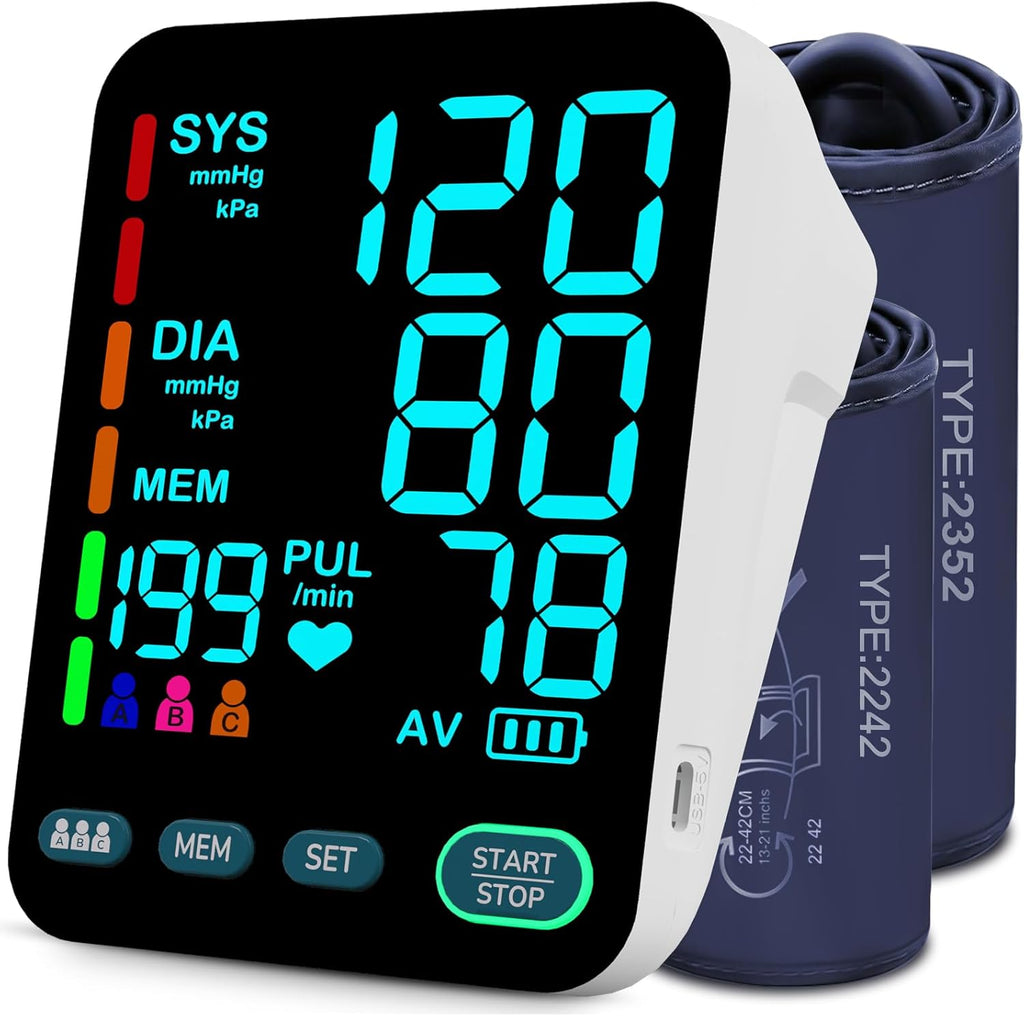 OWNQOBE Automatic Upper Arm Blood Pressure Monitor with Dual-Size Cuffs and LED Display

