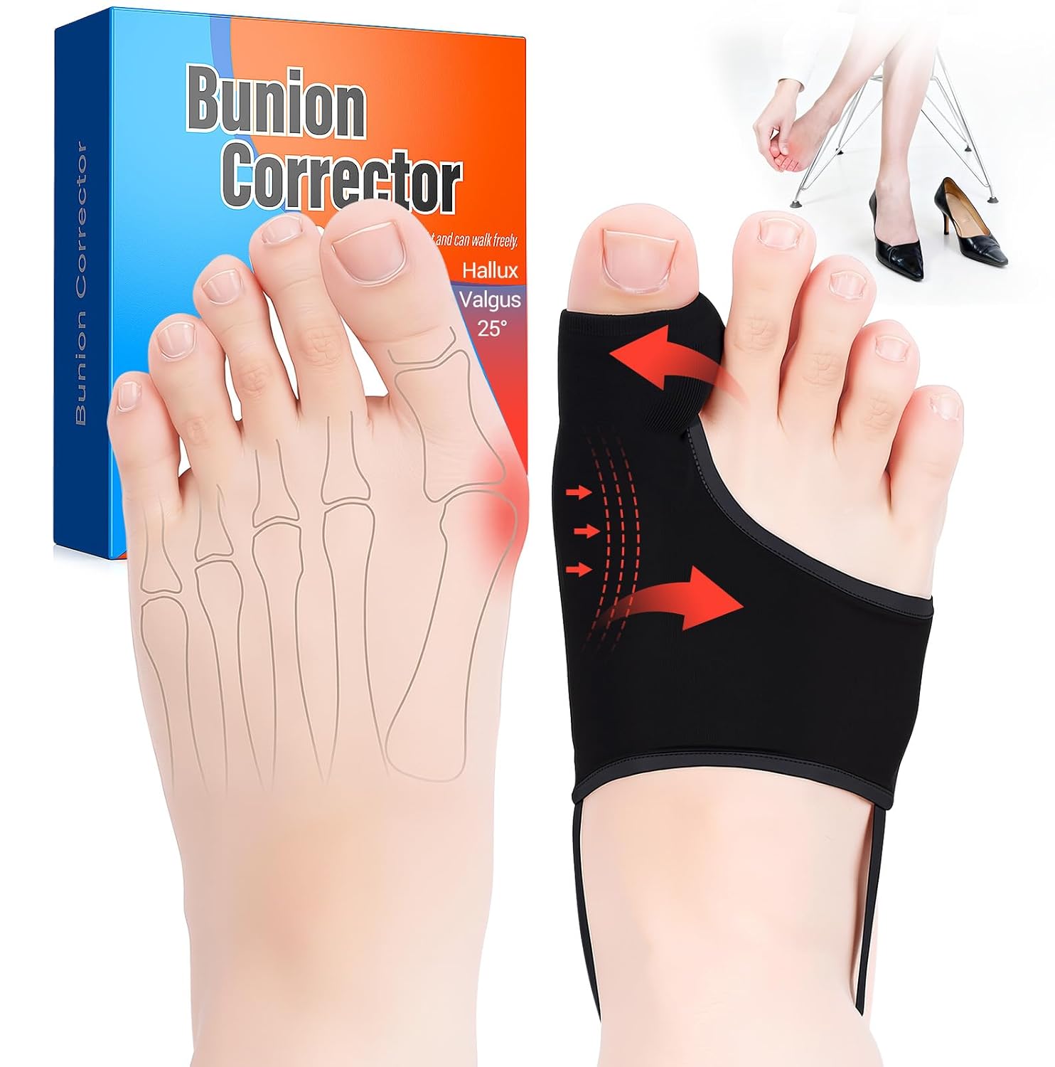 QCCL Bunion Corrector for Big Toe, Hallux Valgus Gel Cushion with Anti-Slip Pads

