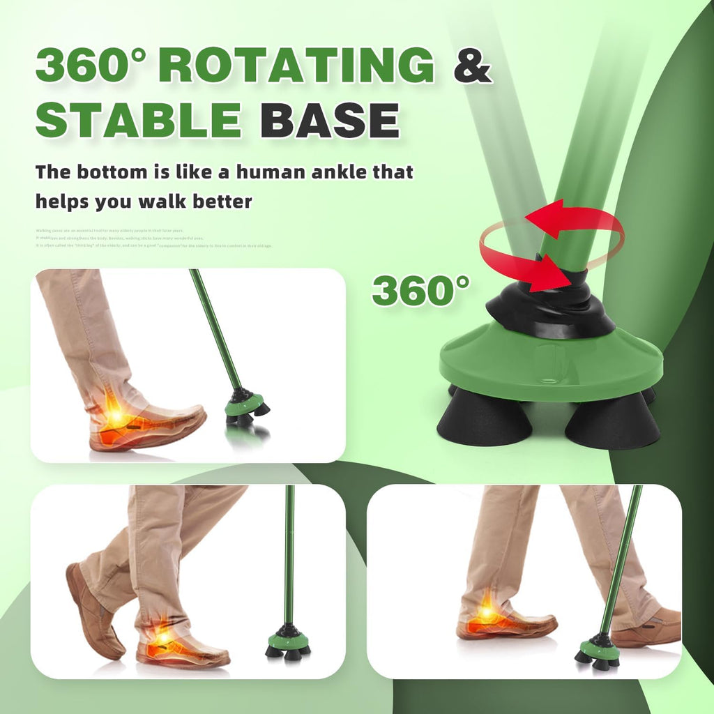 BeneCane Folding Walking Cane for Seniors, Adjustable Quad Cane with TPR T-Handle

