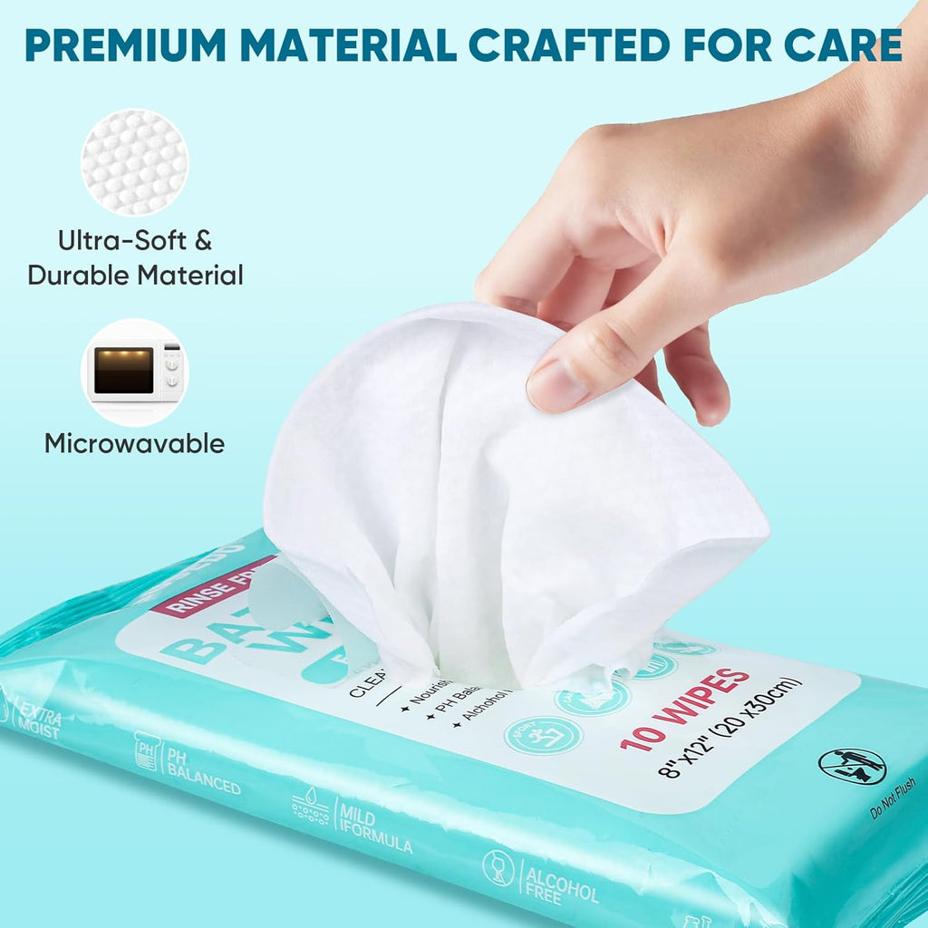 No Rinse Bathing Wipes for Adults, Extra Thick Disposable Shower Wipes, Hypoallergenic

