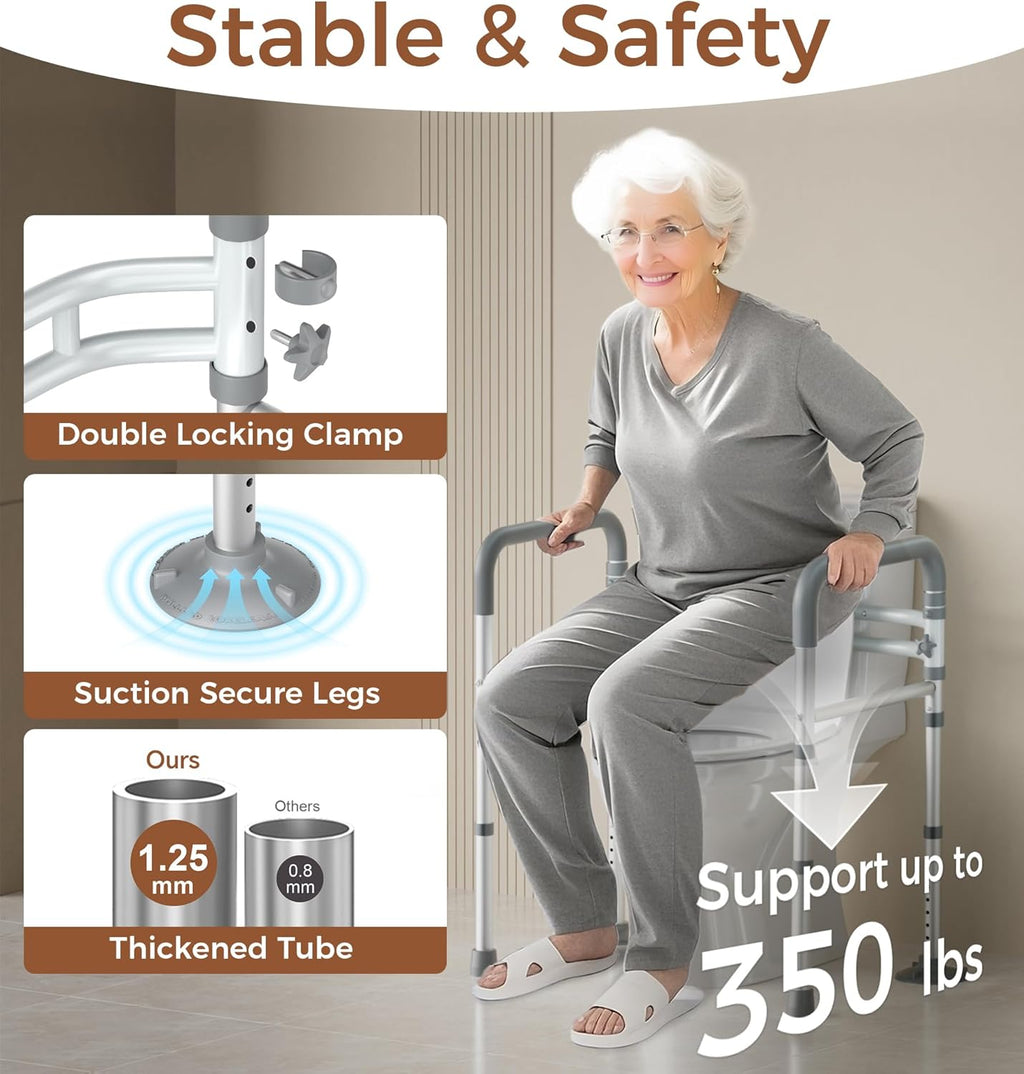 Soundfuse Adjustable Foldable Toilet Safety Rails for Seniors, 350 lb Capacity

