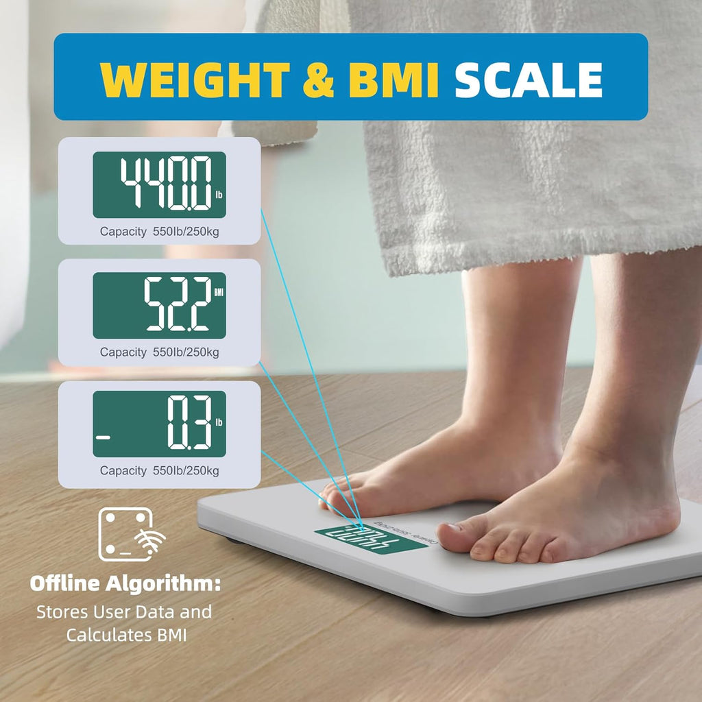 LEPULSE 550 lb Bathroom Digital Scale with BMI, Bluetooth, Tempered Glass, Backlit

