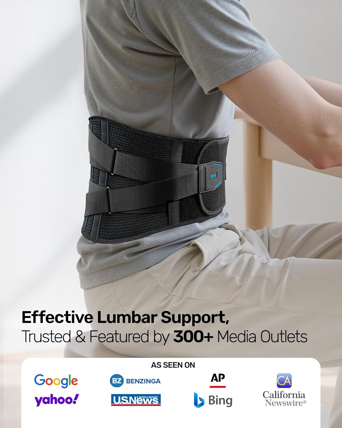 Rakiie Lumbar Back Brace with 4 Memory Alloy Stays and 3D Pad Support

