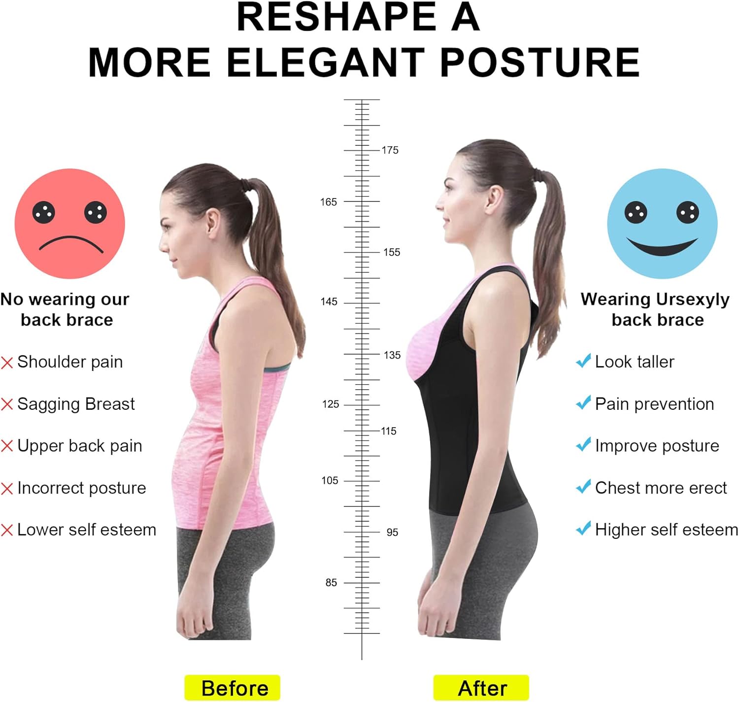 URSEXYLY Back Brace Waist Trainer Vest Posture Corrector Shoulder Support

