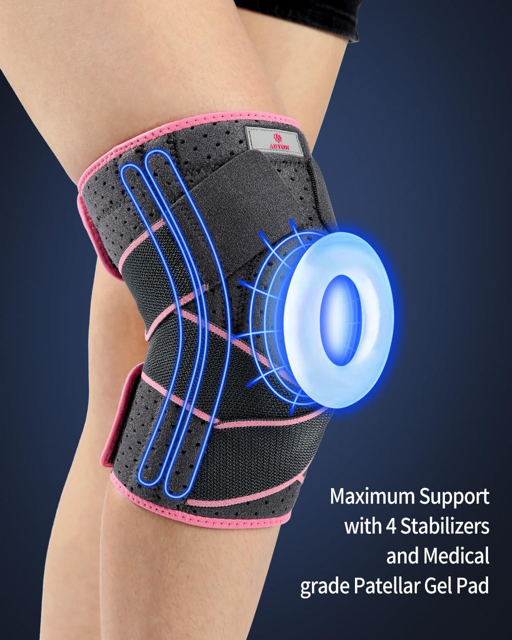ABYON Adjustable Knee Brace with Stabilizers, Gel Pad & Compression Straps


