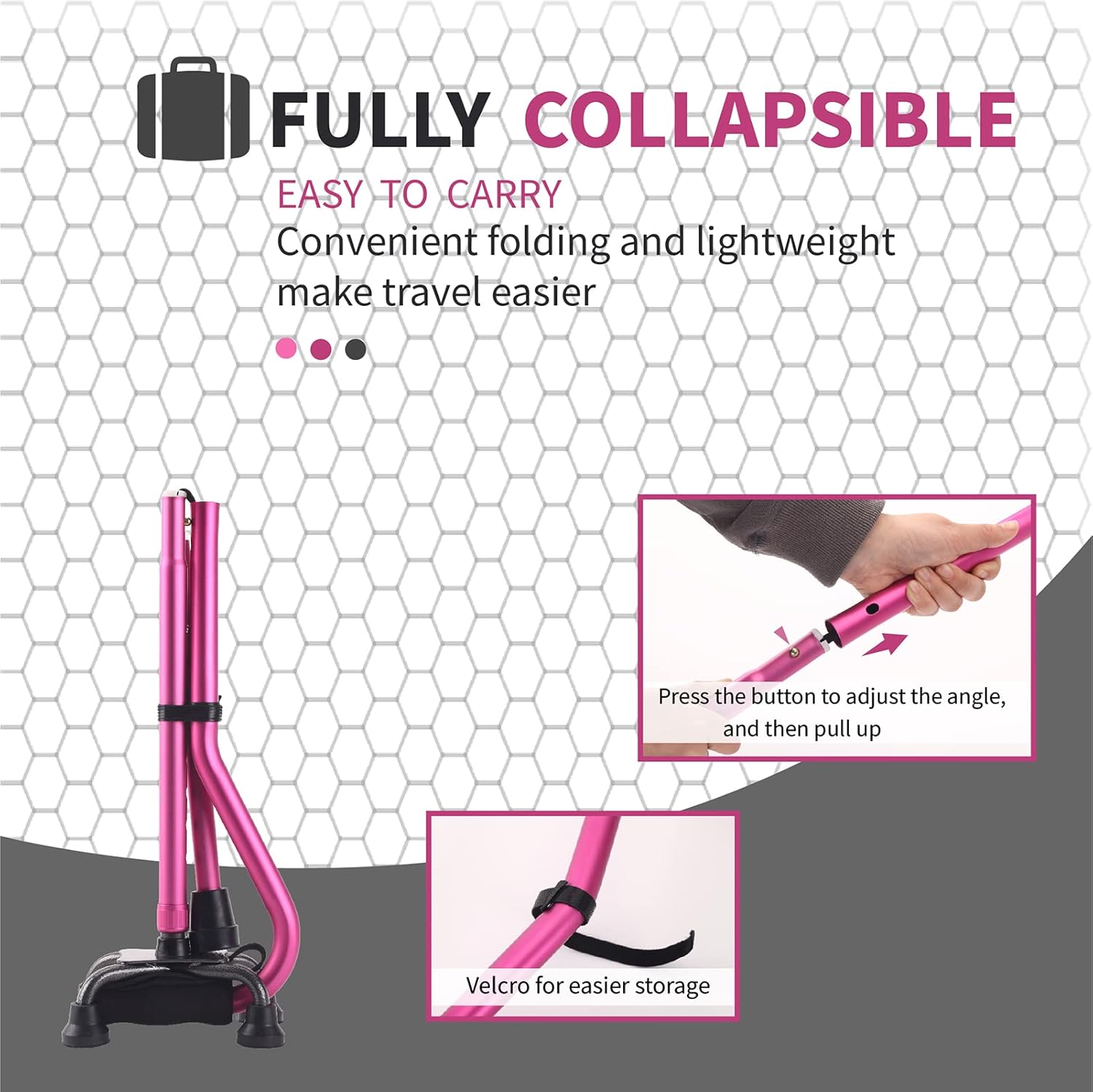 LIXIANG Quad Walking Cane Foldable Adjustable Aluminum Non-Slip Foam Handle

