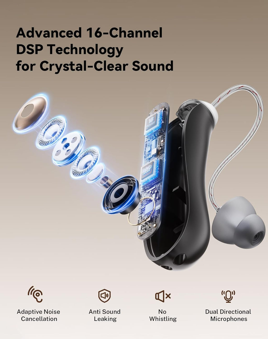 OTC Rechargeable Hearing Aids for Seniors with Noise Cancelling and LED Display

