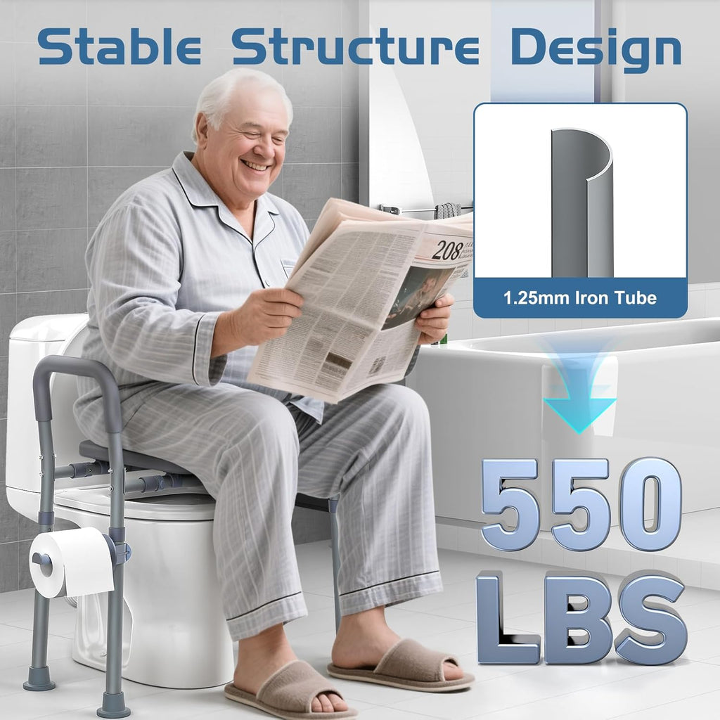 Toilet Seat Riser for Seniors With Handles, Adjustable Height and Width, Heavy Duty

