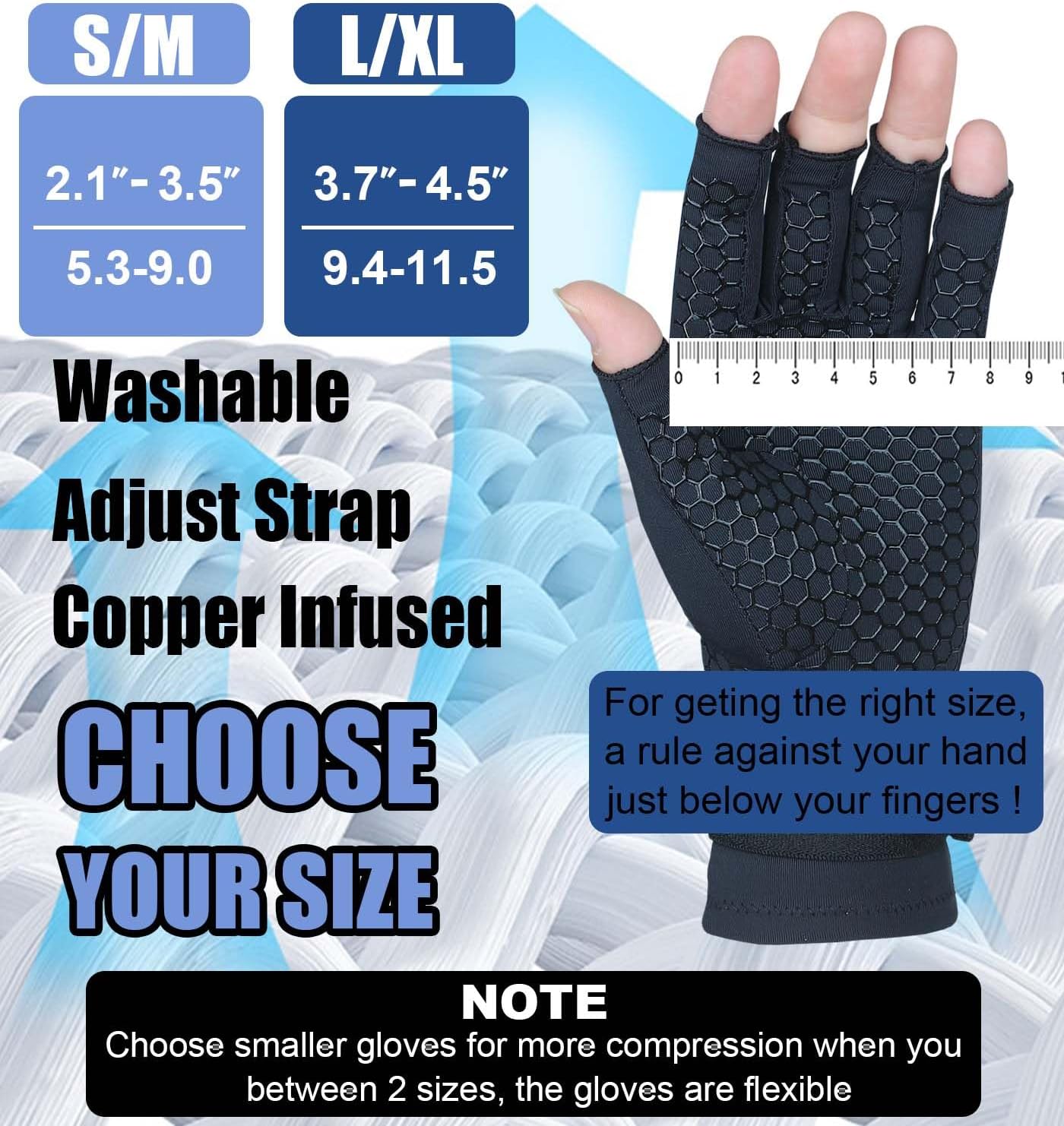 Copper Infused Arthritis Gloves for Men Women, Fingerless Compression Wrist Support

